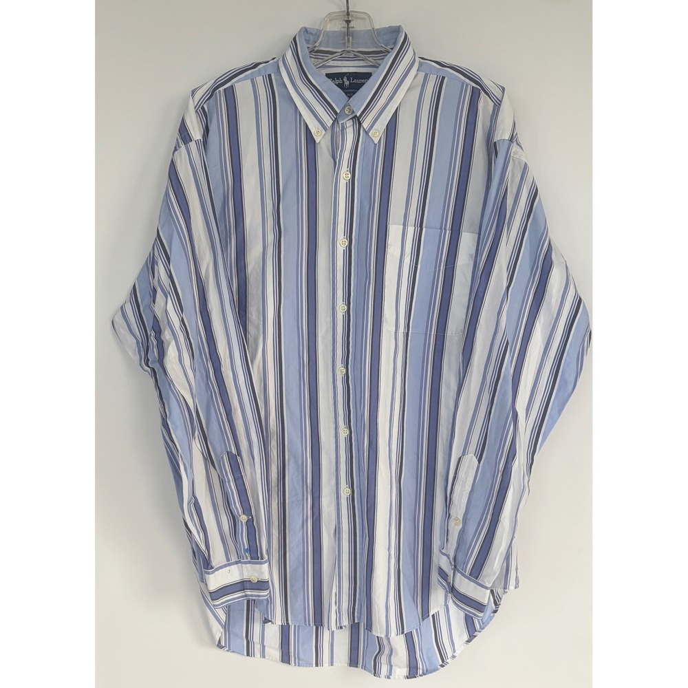 Ralph Lauren Blake Shirt Mens Large Blue Stripe 100% Cotton Button Down Long Slv
